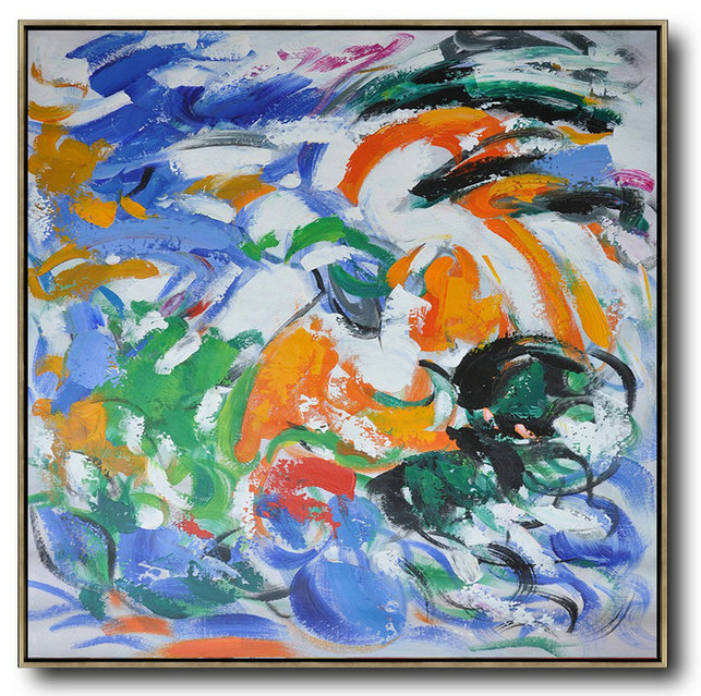 Abstract Painting Extra Large Canvas Art,Oversized Contemporary Art,Extra Large Wall Art,Blue,Orange,Yellow,Green.etc
